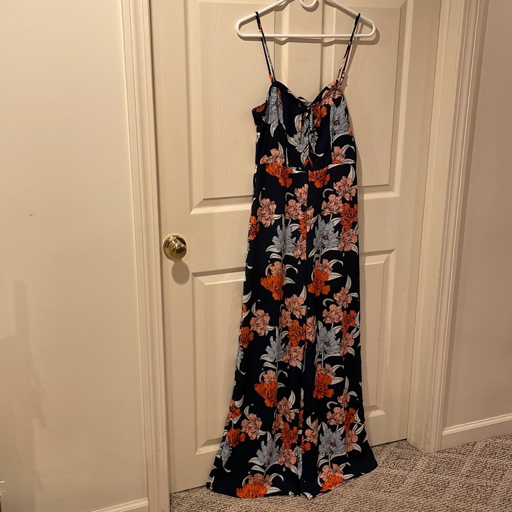 Spaghetti strap jumper.  Size medium.  Dark blue and orange.
